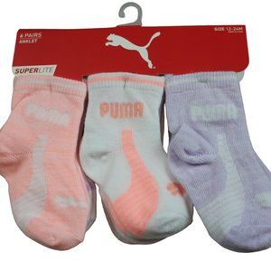 Puma Superlite Anklet Socks Baby Infant Girl 6-Pack Size 0-12 12-24 M Months NWT